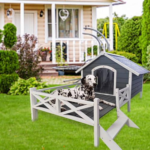 Large Wooden Dog House Outdoor with Porch I2247