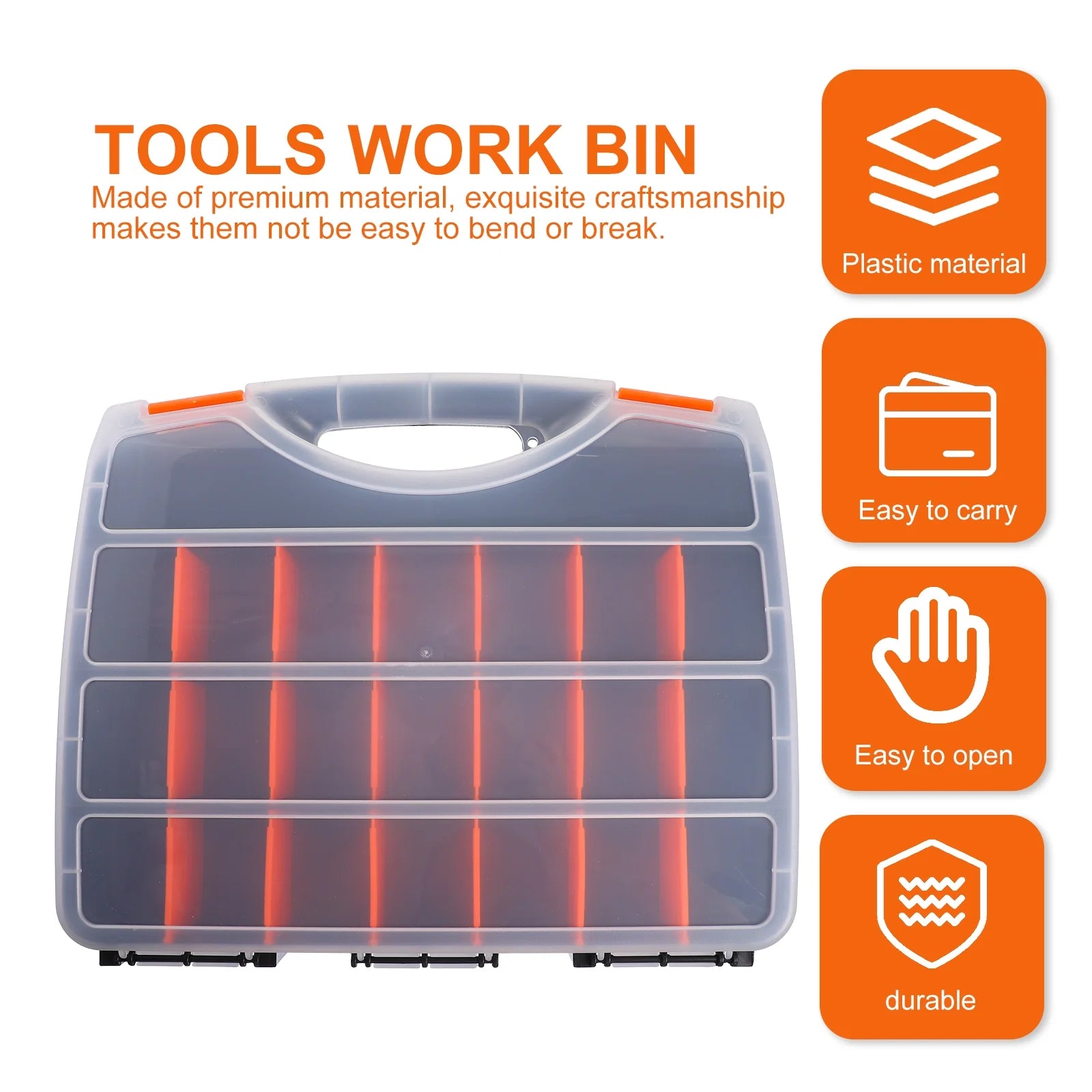 2pcs Black Orange Impact Resistant Polymer Storage Bins With Removable Dividers I902