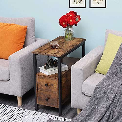 Greige and Black Narrow End Table with Drawer and Shelf A17535