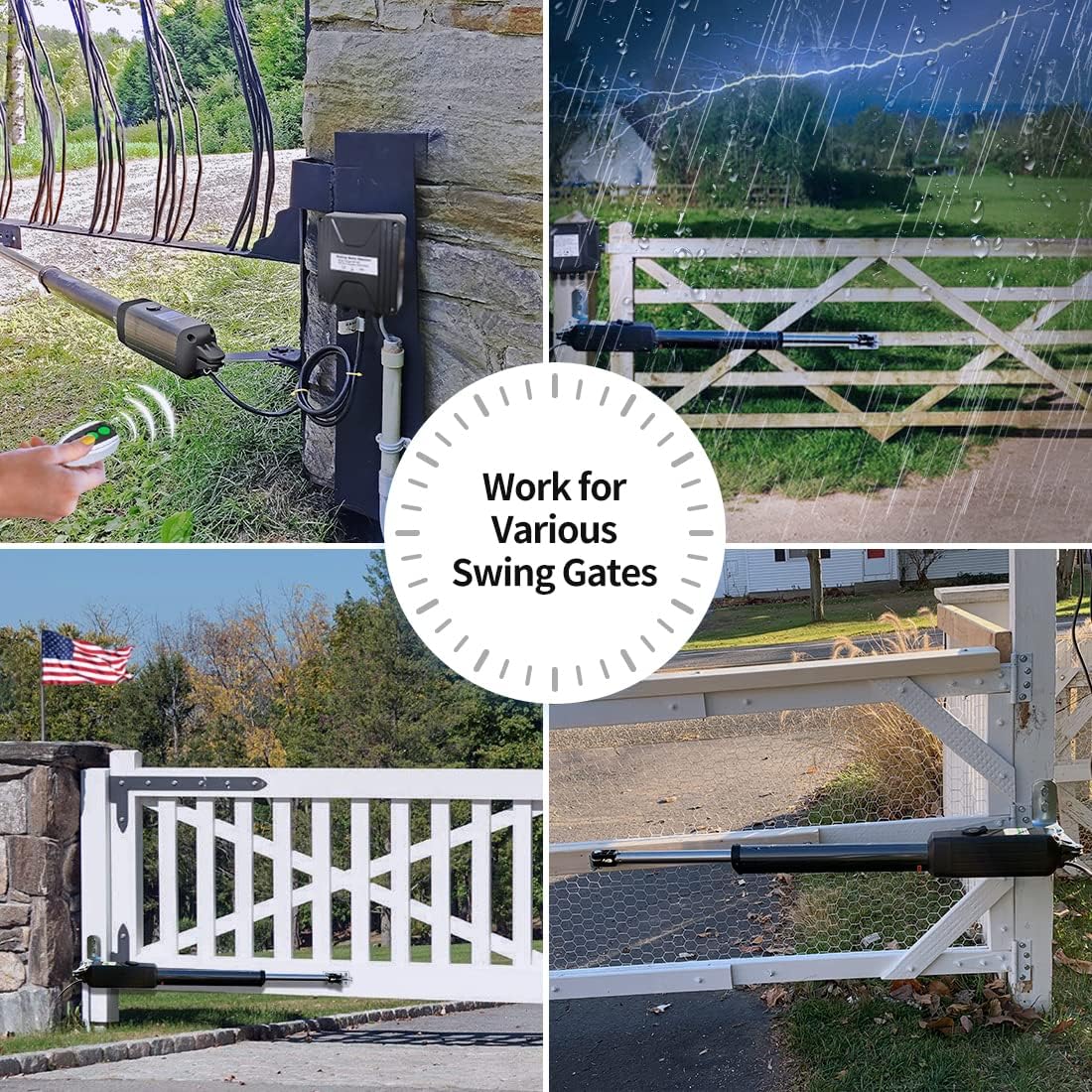 Single Swing Gate Opener Automatic Gate Motor for Single Swing Gates Up to 16ft, Electric Driveway Gate Operator AC Powered with Remote Control Kit C9709