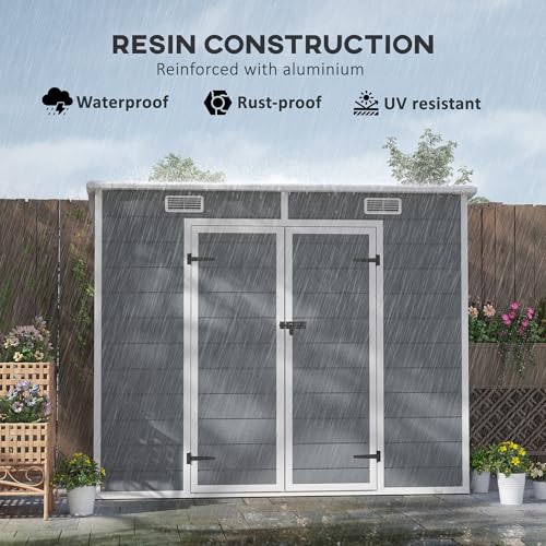 Gray Resin Plastic Outdoor Storage Shed with Floor and Window H3542