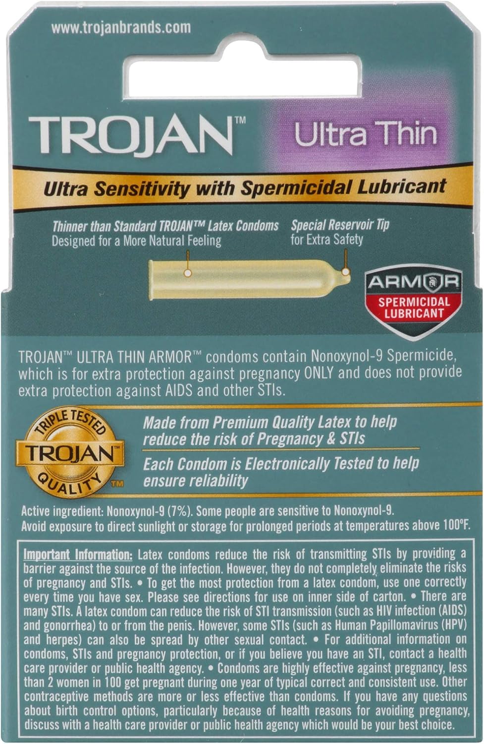 Ultra Thin Spermicidal Condom, 3 Count J973