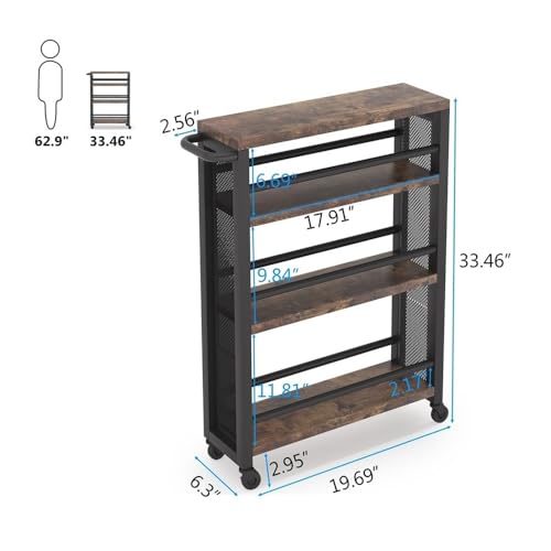 Black 4-Tier Slim Rolling Storage Cart J405976