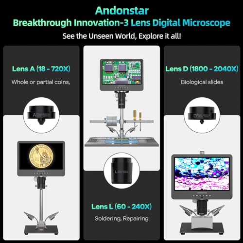 7'' HDMI Digital Microscope with 3 Lens 2160P Video Record and 32GB Card O4324
