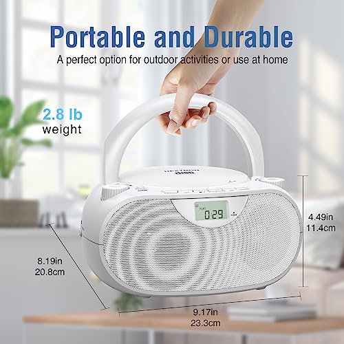 Portable Stereo CD Player Boombox with AM/FM Radio, Bluetooth, USB, AUX-in, Headphone Jack and LCD Display W61085