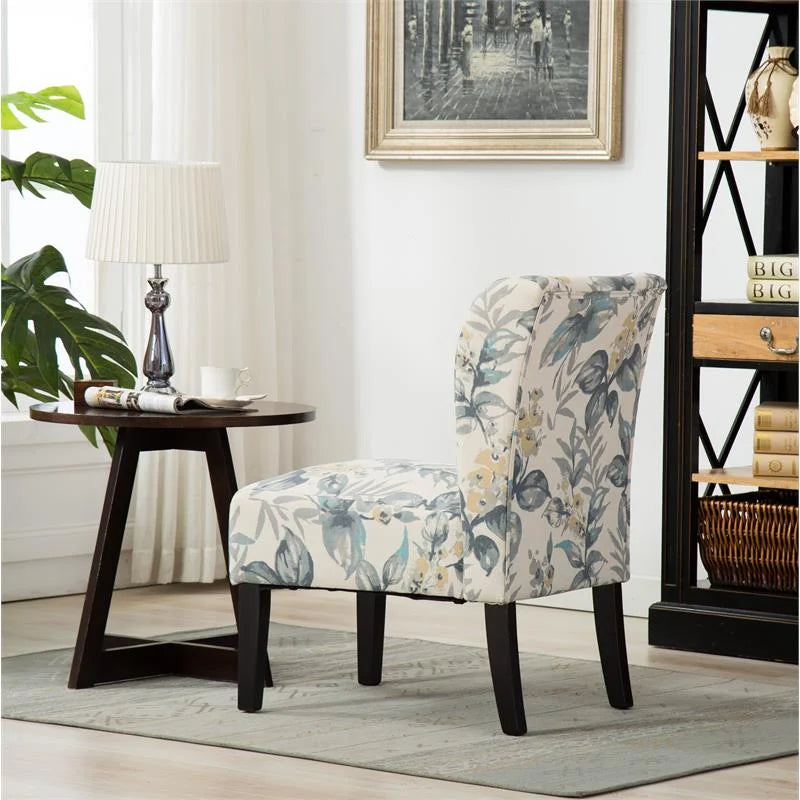 Blue Leaves Fabric Armless Accent Chair I128035
