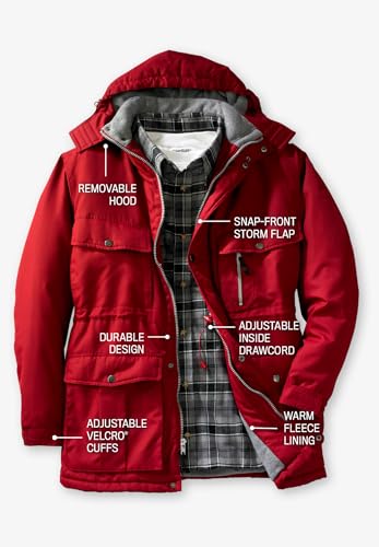 Men's Big & Tall Fleece-Lined Parka With Detachable Hood And 6 Pockets K950