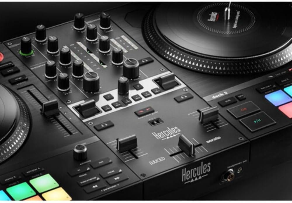 2 Deck Motorized DJ Controller with Cover and Closed-Back Headphones L64657