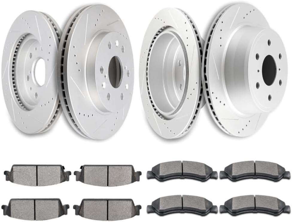 Drilled and Slotted Disc Brake Rotor and Ceramic Pad Set N742