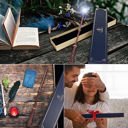Light Up Magic Wizard Wand Rechargeable Illuminating Toy with Spellbook and Gift Box V919