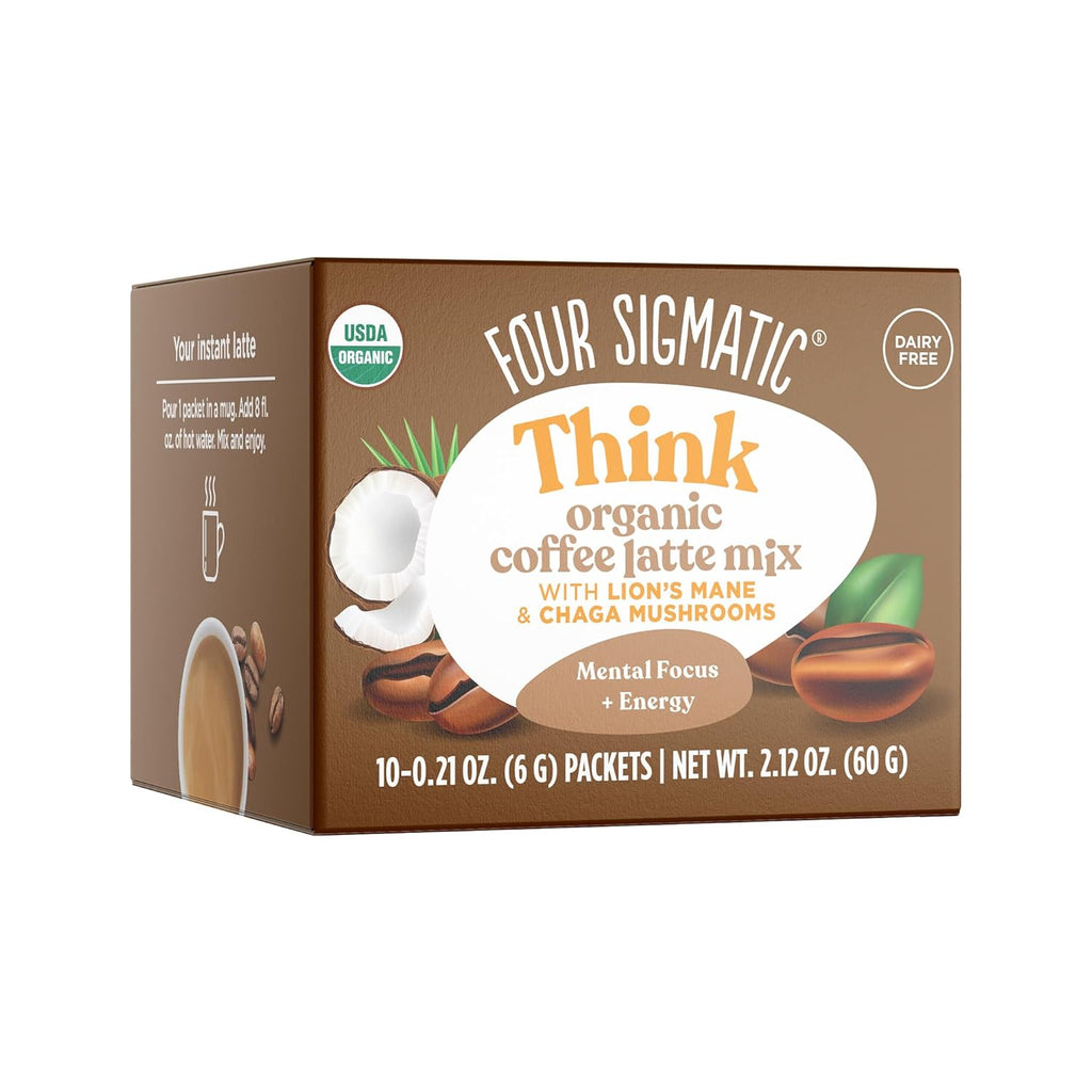 Organic Instant Coffee Latte Mix with Lion's Mane, Chaga Mushrooms & Coconut Milk Powder, 10 Count D628939