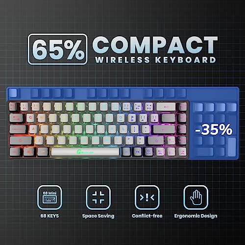 65% Wireless Gaming Keyboard, 68 Keys Ultra-Compact Anti-ghosting No-Conflict (Black-Grey) S82924