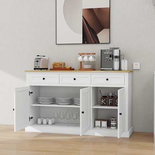 White 3 Drawer 3 Door Buffet Cabinet with Adjustable Shelves E527008