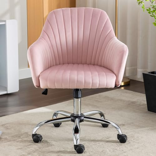 Green Velvet Swivel Rolling Vanity Desk Chair with Back and Wheels V838