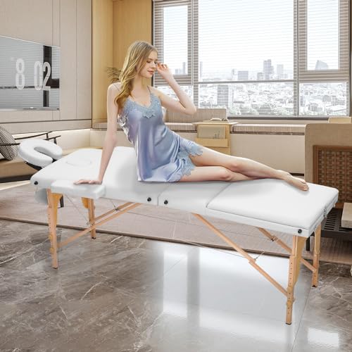 White 3 Fold Portable Massage Table with Carry Case N834578