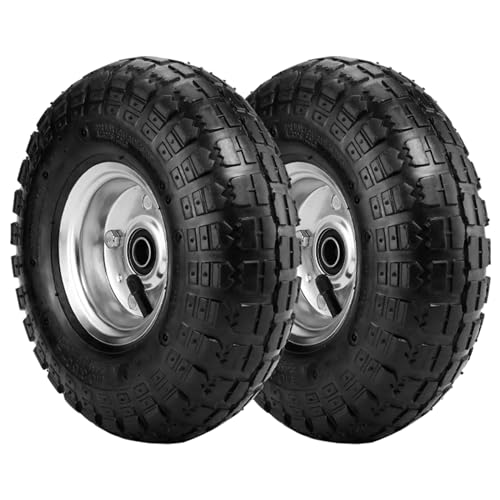 (2 Pack) 4.10/3.50-4 Tire and Wheel - 10 Inch Heavy Duty Pneumatic Tire with 5/8" Bearings and 2.2" Offset Hub H526068