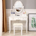 White Lighted Makeup Vanity Set with 10 Light Bulbs and 5 Sliding Drawers K122494