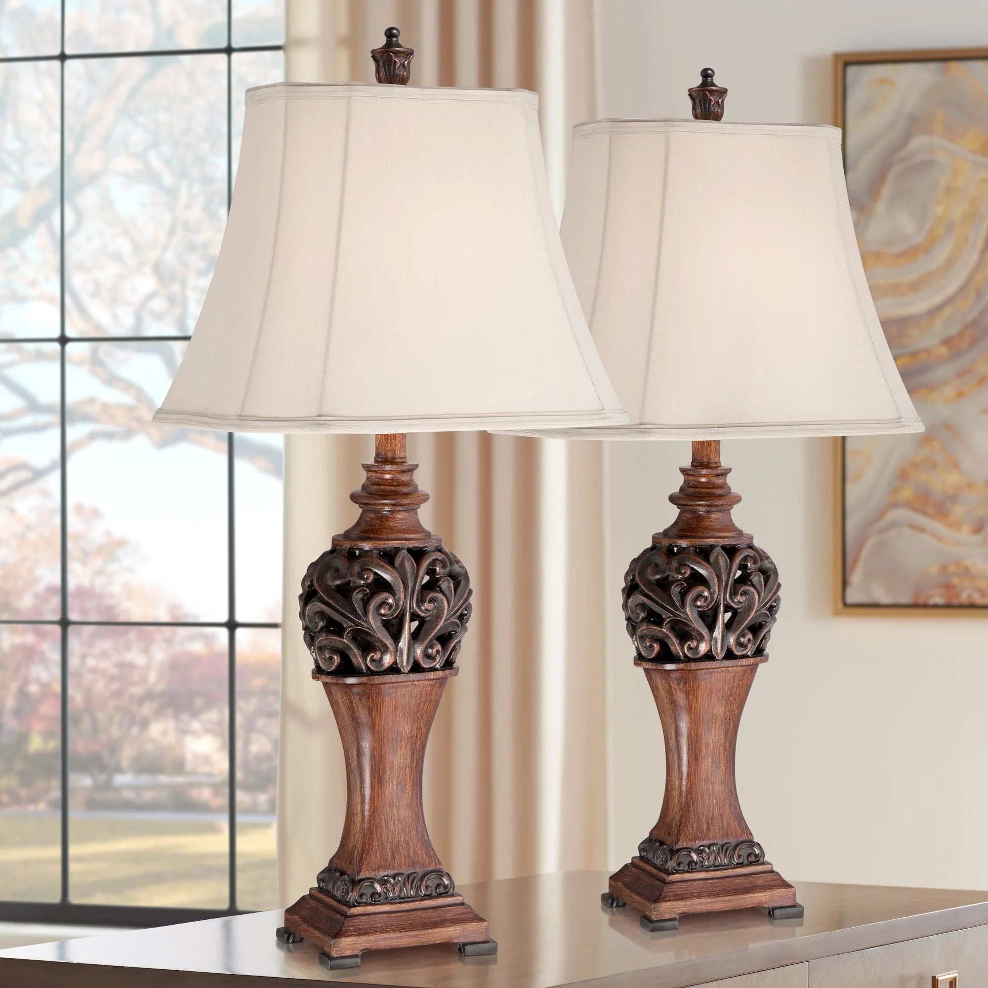 Set of 2 Bronze Cream Table Lamps R903