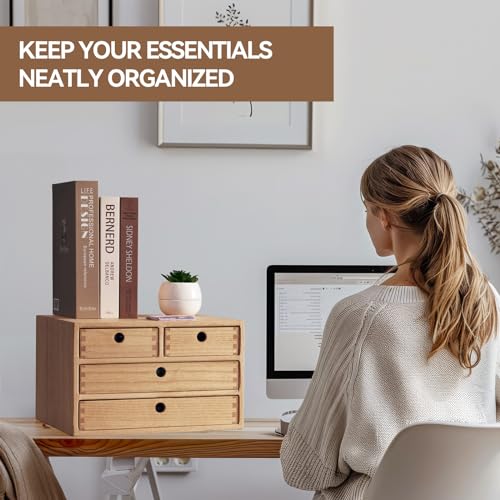 Natural Wooden Desktop Organizer with 3 Drawers C527