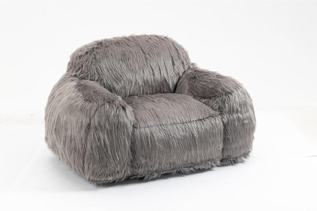 Grey Long Hair Single Bean Bag Chair H934328