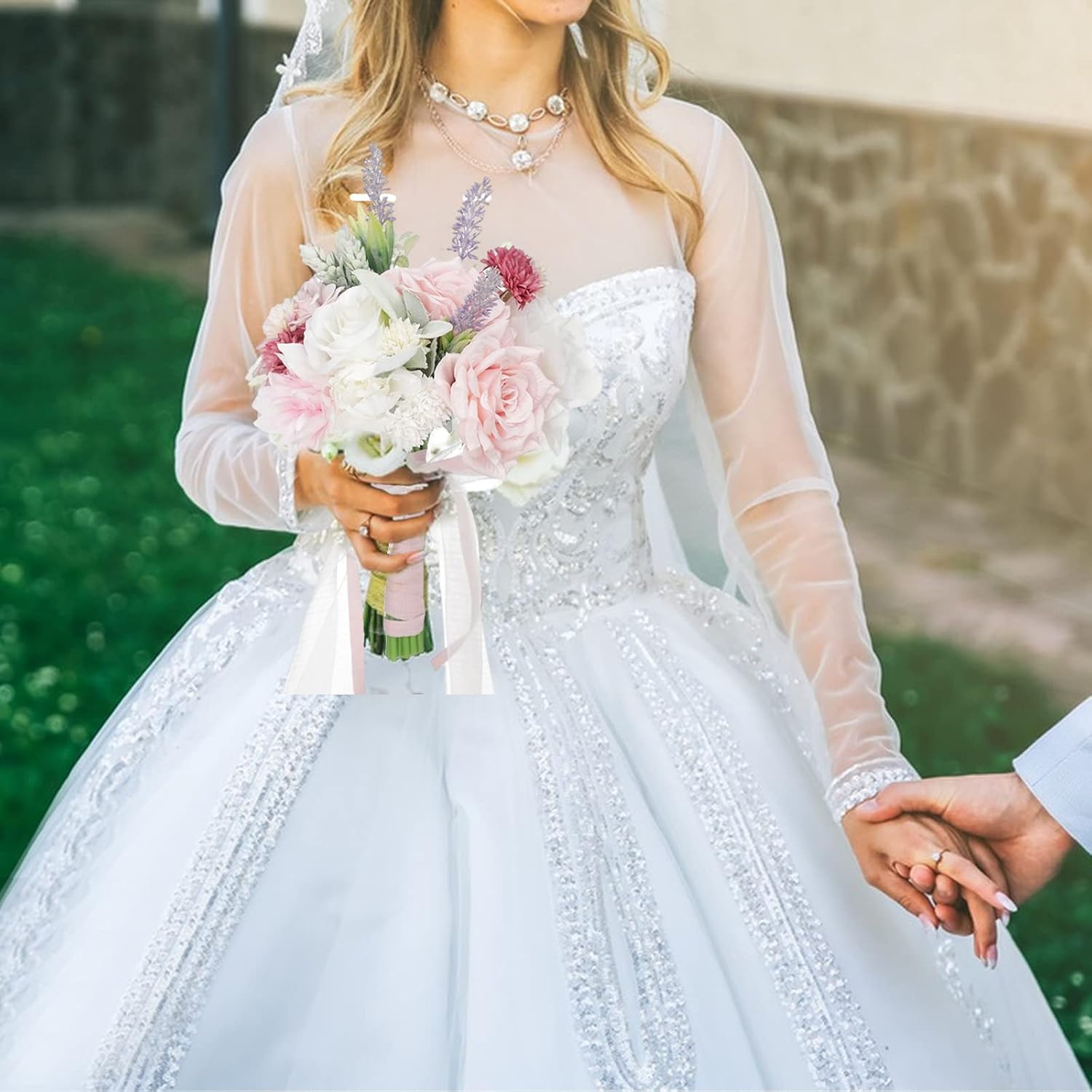 8.7 Inch Artificial Silk Rose Bridal Bouquet F57292