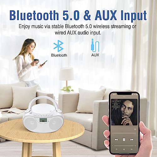 Portable Stereo CD Player Boombox with AM/FM Radio, Bluetooth, USB, AUX-in, Headphone Jack and LCD Display W61085
