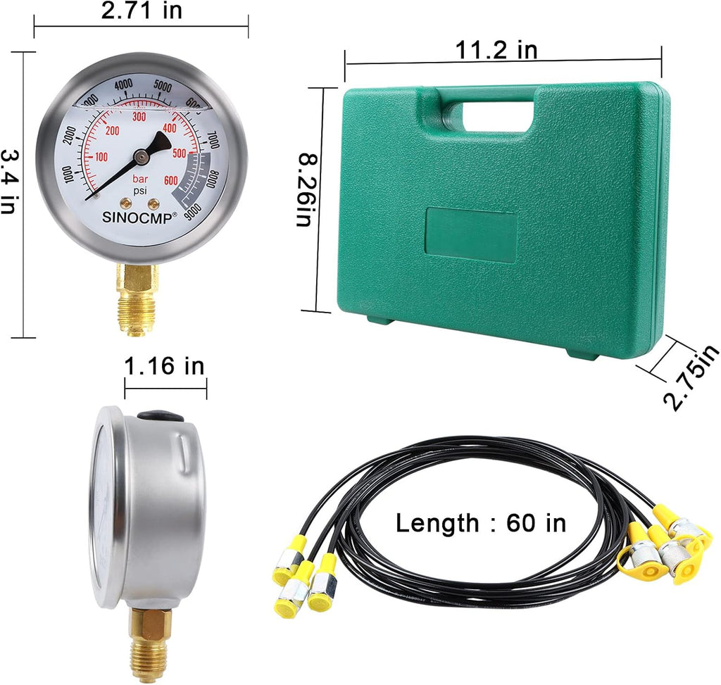 Hydraulic Pressure Gauge Kit Stainless Steel Test Gauge Kit V9933