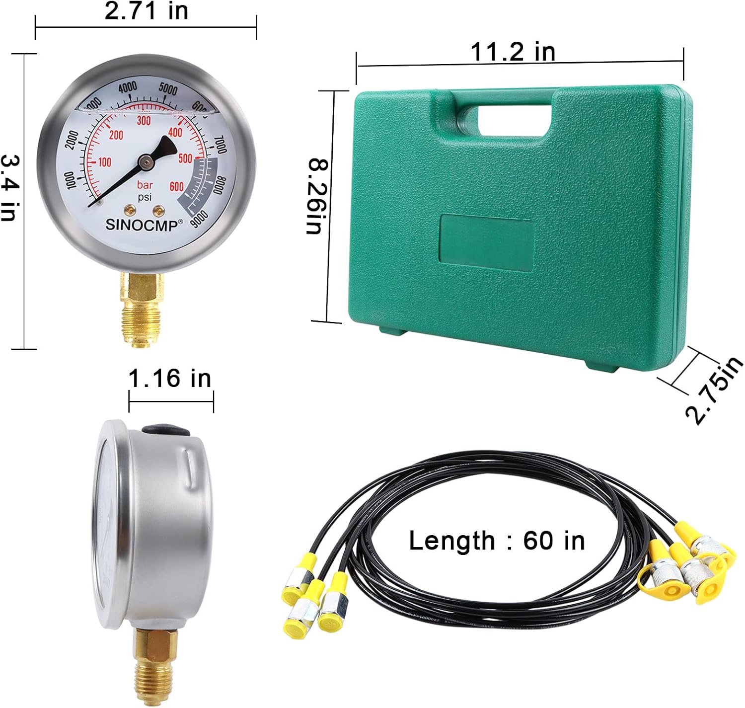 Hydraulic Pressure Gauge Kit Stainless Steel Test Gauge Kit V9933