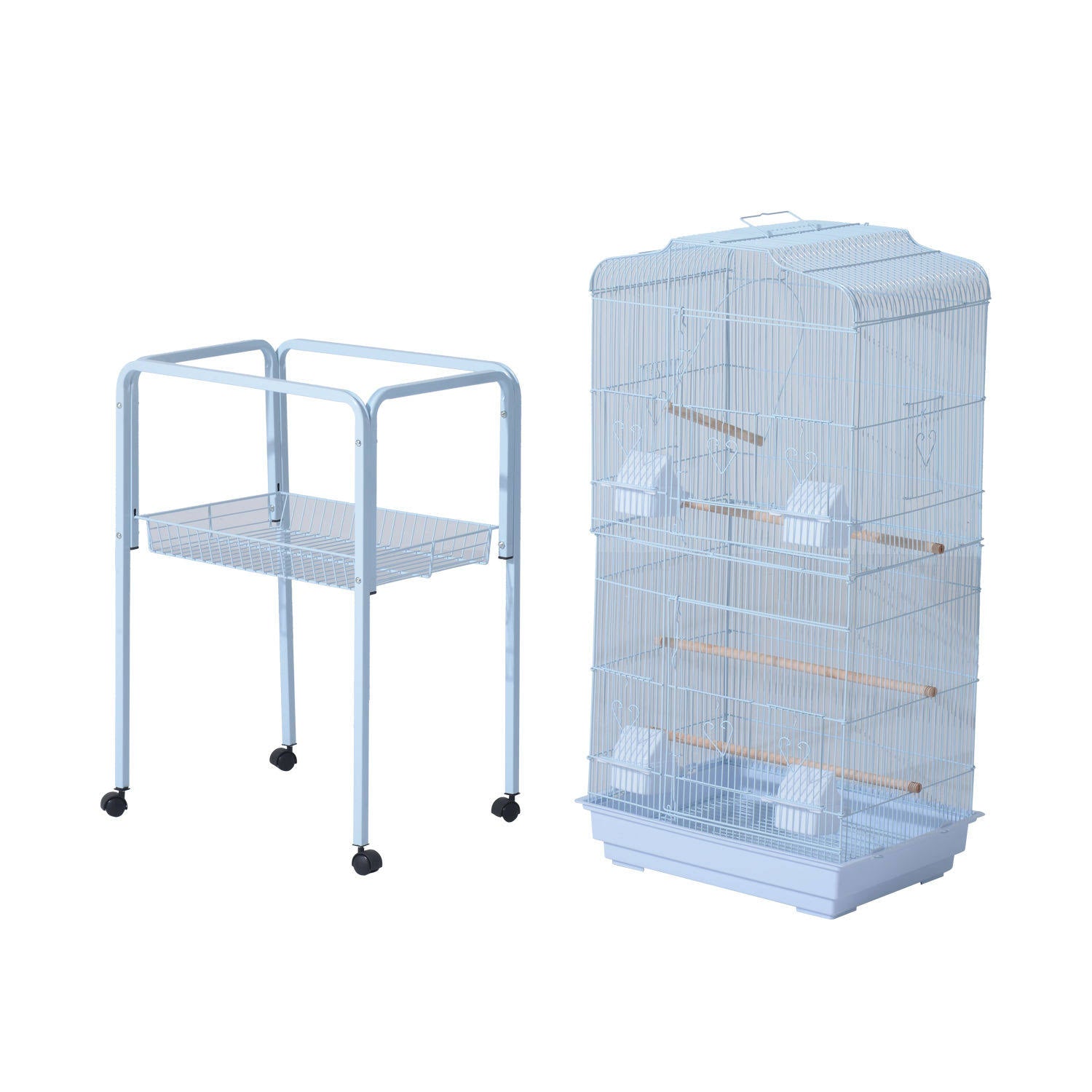 White Metal Bird Cage with Wheels Z618