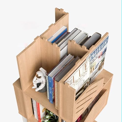 Rotating Wooden Bookshelf 360° Storage Display Rack Corner Bookcase Floor Standing Open Shelves M704086