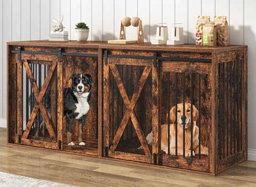 Black 78.7" Heavy Duty Double Dog Crate Furniture with Divider H6724